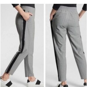 Athleta Brooklyn Ankle Pant Black and White W/ Side Stripe Plaid Pants Size 14
